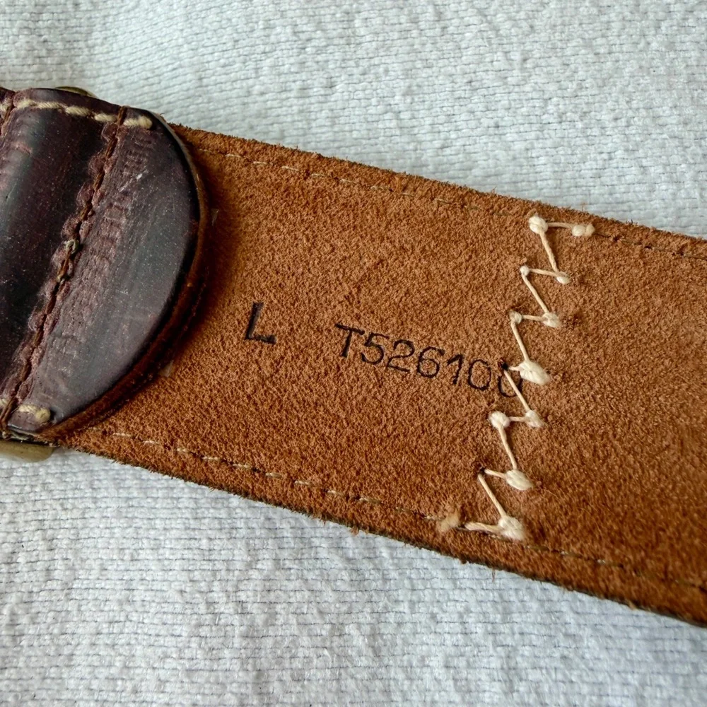 Merona Brown Leather Beaded Embroidered Belt Large T526100 Brass Buckle Uruguay